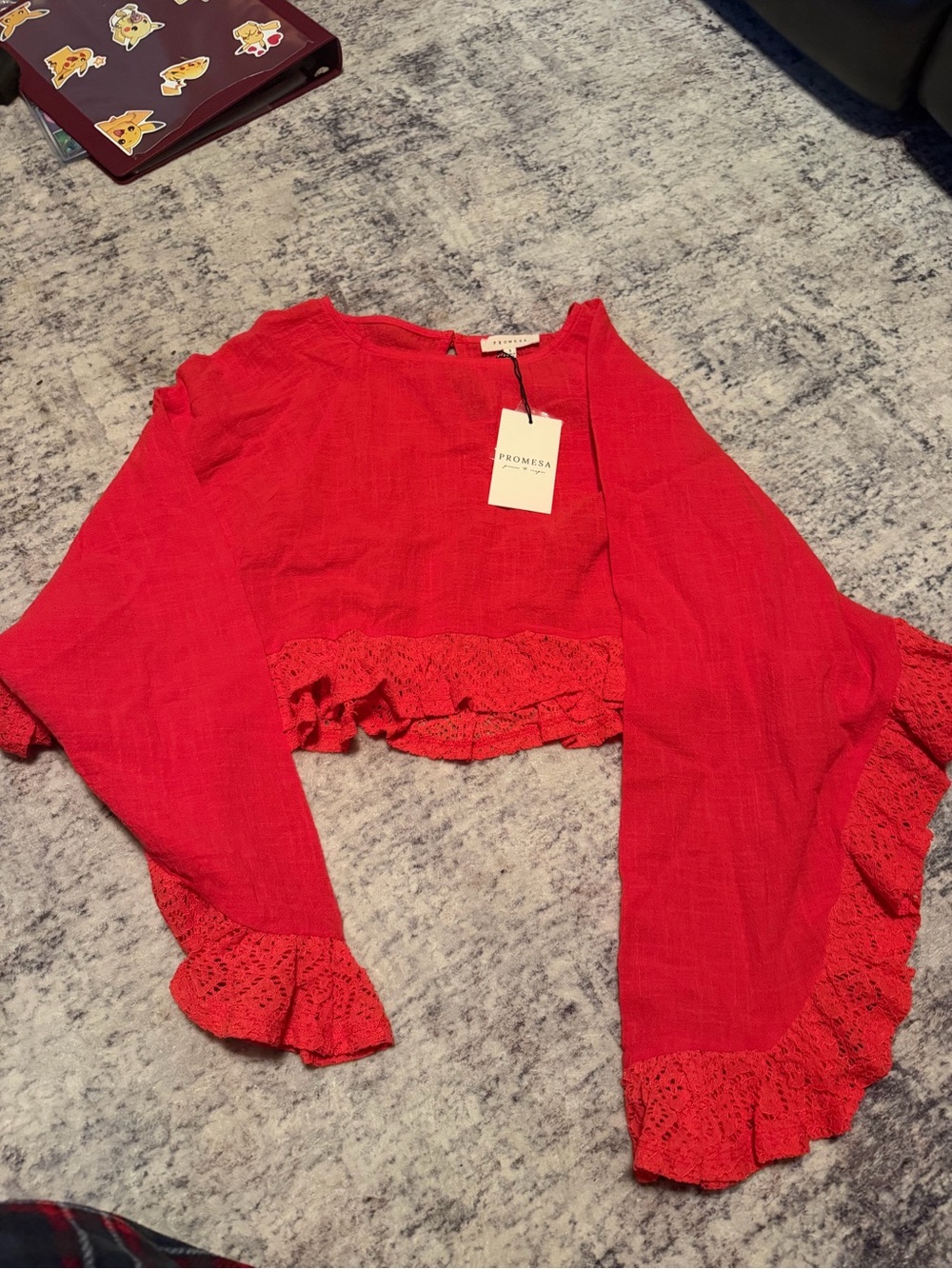 Promesa Bright Red Ruffle Crop Top